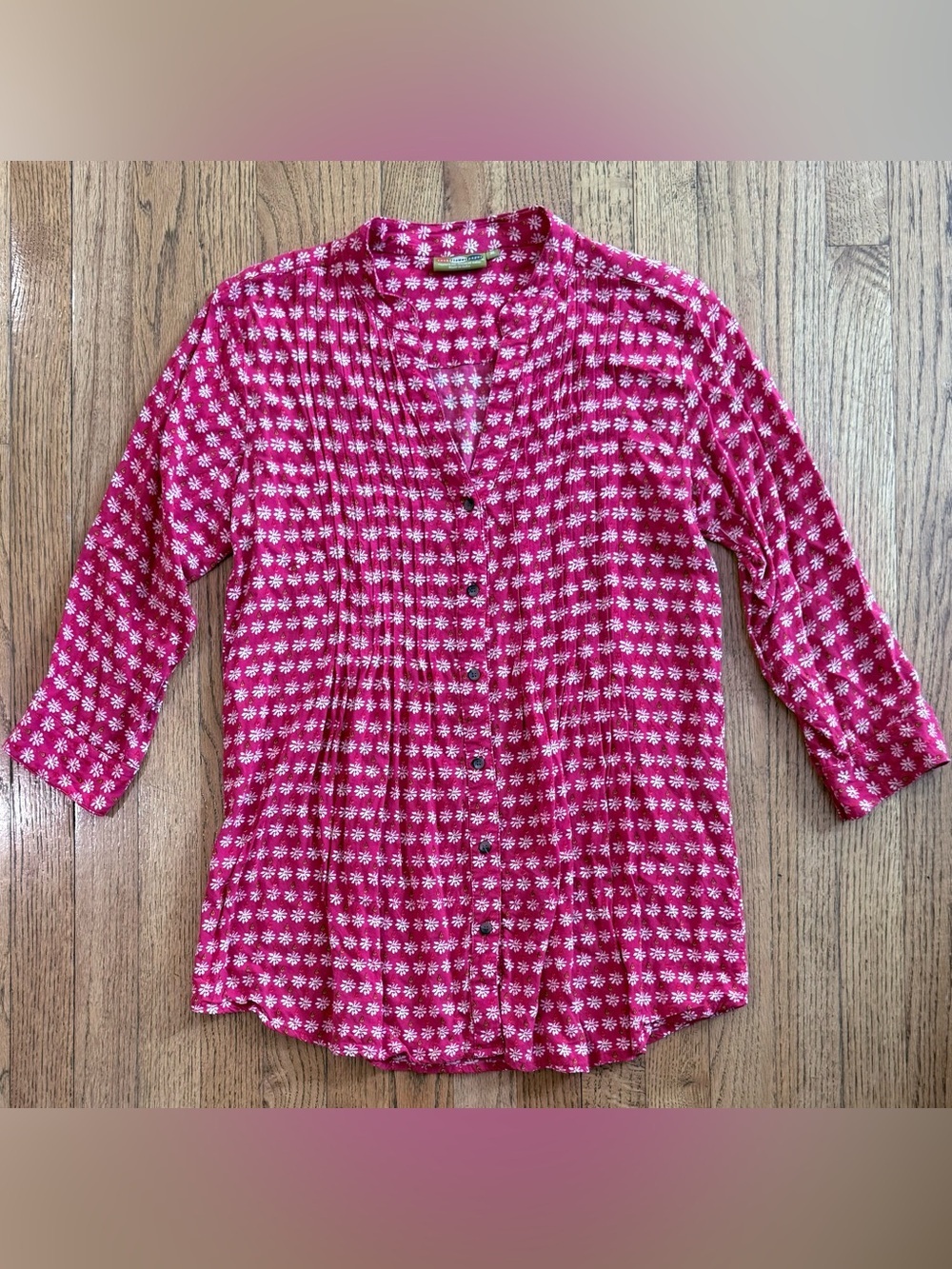 Rock Flower Paper Pink Floral Pintuck Rayon Blouse Size Medium Boho
